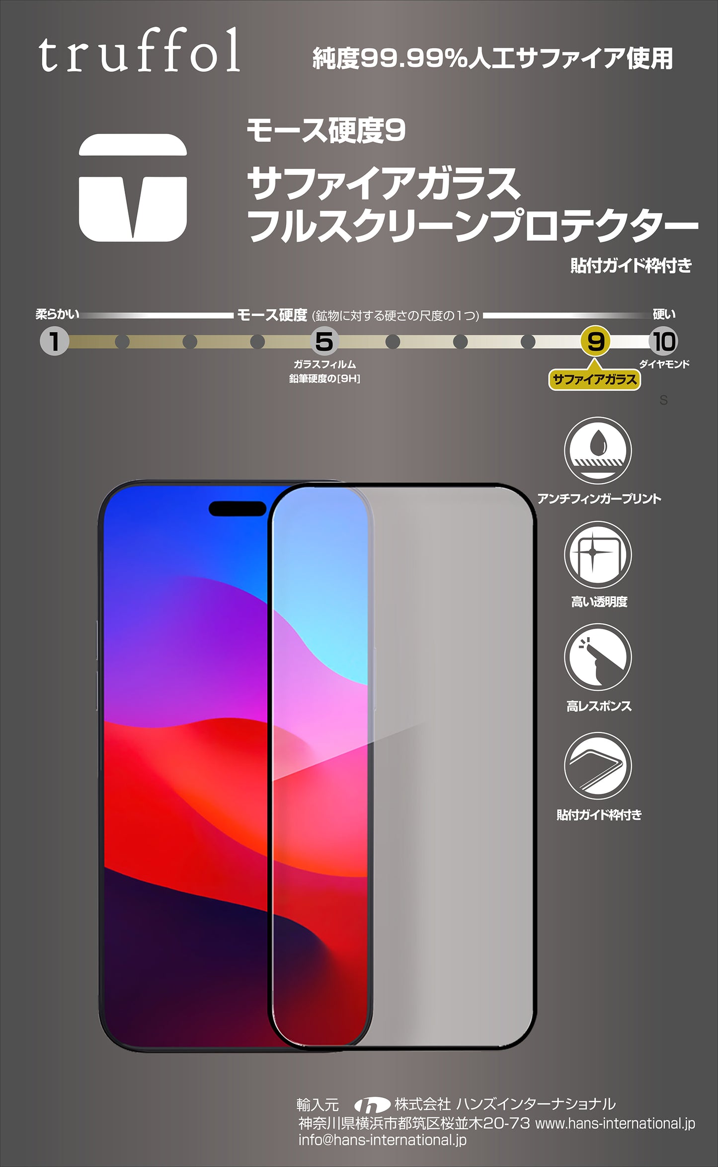 トラッフル サファイアガラススクリーンプロテクタ for iPhone 15 シリーズ