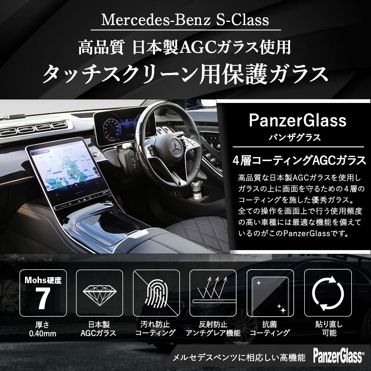 W223 メルセデスベンツ Sクラス専用 タッチスクリーン保護ガラス